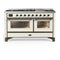 ILVE Majestic III 60-inch Dual Fuel Range with 5 Liquid Propane Burner, Griddle and Triple Glass Door Electric Oven in Antique White with Burnished Trim (UM60FNR3AWBLP)