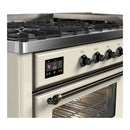 ILVE Majestic III 60-inch Dual Fuel Range with 7 Natural Gas Burner, Griddle and Triple Glass Door Electric Oven in Antique White with Burnished Trim (UM60FNR3AWB)