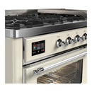 ILVE Majestic III 60-inch Dual Fuel Range with 7 Natural Gas Burner, Griddle and Triple Glass Door Electric Oven in Antique White with Chrome Trim (UM60FNR3AWC)