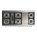 ILVE Majestic III 60-inch Dual Fuel Range with 7 Natural Gas Burner, Griddle and Triple Glass Door Electric Oven in Antique White with Chrome Trim (UM60FNR3AWC)