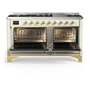 ILVE Majestic III 60-inch Dual Fuel Range with 5 Liquid Propane Burner, Griddle and Triple Glass Door Electric Oven in Antique White with Brass Trim (UM60FNR3AWGLP)