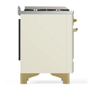 ILVE Majestic III 60-inch Dual Fuel Range with 7 Natural Gas Burner, Griddle and Triple Glass Door Electric Oven in Antique White with Brass Trim (UM60FNR3AWG)