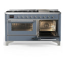 ILVE Majestic III 60-inch Dual Fuel Range with 5 Liquid Propane Burner, Griddle and Triple Glass Door Electric Oven in Blue Grey with Chrome Trim (UM60FNR3BGCLP)
