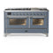 ILVE Majestic III 60-inch Dual Fuel Range with 5 Liquid Propane Burner, Griddle and Triple Glass Door Electric Oven in Blue Grey with Chrome Trim (UM60FNR3BGCLP)