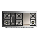 ILVE Majestic III 60-inch Dual Fuel Range with 7 Natural Gas Burner, Griddle and Triple Glass Door Electric Oven in Blue Grey with Chrome Trim (UM60FNR3BGC)