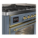 ILVE Majestic III 60-inch Dual Fuel Range with 5 Liquid Propane Burner, Griddle and Triple Glass Door Electric Oven in Blue Grey with Brass Trim (UM60FNR3BGGLP)