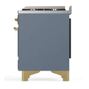ILVE Majestic III 60-inch Dual Fuel Range with 5 Liquid Propane Burner, Griddle and Triple Glass Door Electric Oven in Blue Grey with Brass Trim (UM60FNR3BGGLP)