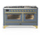 ILVE Majestic III 60-inch Dual Fuel Range with 5 Liquid Propane Burner, Griddle and Triple Glass Door Electric Oven in Blue Grey with Brass Trim (UM60FNR3BGGLP)