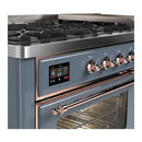 ILVE Majestic III 60-inch Dual Fuel Range with 7 Natural Gas Burner, Griddle and Triple Glass Door Electric Oven in Blue Grey with Copper Trim (UM60FNR3BGP)