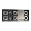 ILVE Majestic III 60-inch Dual Fuel Range with 5 Liquid Propane Burner, Griddle and Triple Glass Door Electric Oven in Glossy Black with Burnished Trim (UM60FNR3BKBLP)