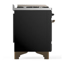 ILVE Majestic III 60-inch Dual Fuel Range with 7 Natural Gas Burner, Griddle and Triple Glass Door Electric Oven in Glossy Black with Burnished Trim (UM60FNR3BKB)