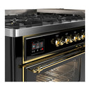 ILVE Majestic III 60-inch Dual Fuel Range with 5 Liquid Propane Burner, Griddle and Triple Glass Door Electric Oven in Glossy Black with Brass Trim (UM60FNR3BKGLP)