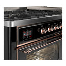 ILVE Majestic III 60-inch Dual Fuel Range with 5 Liquid Propane Burner, Griddle and Triple Glass Door Electric Oven in Glossy Black with Copper Trim (UM60FNR3BKPLP)