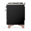 ILVE Majestic III 60-inch Dual Fuel Range with 5 Liquid Propane Burner, Griddle and Triple Glass Door Electric Oven in Glossy Black with Copper Trim (UM60FNR3BKPLP)