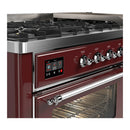 ILVE Majestic III 60-inch Dual Fuel Range with 7 Natural Gas Burner, Griddle and Triple Glass Door Electric Oven in Burgundy with Chrome Trim (UM60FNR3BUC)