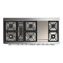 ILVE Majestic III 60-inch Dual Fuel Range with 7 Natural Gas Burner, Griddle and Triple Glass Door Electric Oven in Burgundy with Chrome Trim (UM60FNR3BUC)