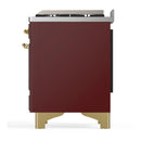 ILVE Majestic III 60-inch Dual Fuel Range with 5 Liquid Propane Burner, Griddle and Triple Glass Door Electric Oven in Burgundy with Brass Trim (UM60FNR3BUGLP)