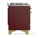 ILVE Majestic III 60-inch Dual Fuel Range with 7 Natural Gas Burner, Griddle and Triple Glass Door Electric Oven in Burgundy with Brass Trim (UM60FNR3BUG)