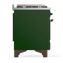ILVE Majestic III 60-inch Dual Fuel Range with 7 Natural Gas Burner, Griddle and Triple Glass Door Electric Oven in Emerald Green with Burnished Trim (UM60FNR3EGB)