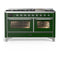 ILVE Majestic III 60-inch Dual Fuel Range with 7 Natural Gas Burner, Griddle and Triple Glass Door Electric Oven in Emerald Green with Chrome Trim (UM60FNR3EGC)