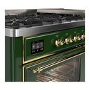 ILVE Majestic III 60-inch Dual Fuel Range with 7 Natural Gas Burner, Griddle and Triple Glass Door Electric Oven in Emerald Green with Brass Trim (UM60FNR3EGG)