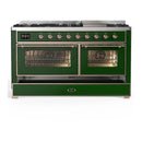 ILVE Majestic III 60-inch Dual Fuel Range with 5 Liquid Propane Burner, Griddle and Triple Glass Door Electric Oven in Emerald Green with Copper Trim (UM60FNR3EGPLP)