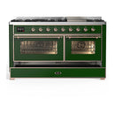 ILVE Majestic III 60-inch Dual Fuel Range with 7 Natural Gas Burner, Griddle and Triple Glass Door Electric Oven in Emerald Green with Copper Trim (UM60FNR3EGP)