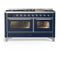 ILVE Majestic III 60-inch Dual Fuel Range with 7 Natural Gas Burner, Griddle and Triple Glass Door Electric Oven in Midnight Blue with Chrome Trim (UM60FNR3MBC)