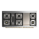 ILVE Majestic III 60-inch Dual Fuel Range with 7 Natural Gas Burner, Griddle and Triple Glass Door Electric Oven in Blue Grey with Brass Trim (UM60FNR3MBG)