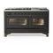 ILVE Majestic III 60-inch Dual Fuel Range with 5 Liquid Propane Burner, Griddle and Triple Glass Door Electric Oven in Graphite Matte with Burnished Trim (UM60FNR3MGBLP)