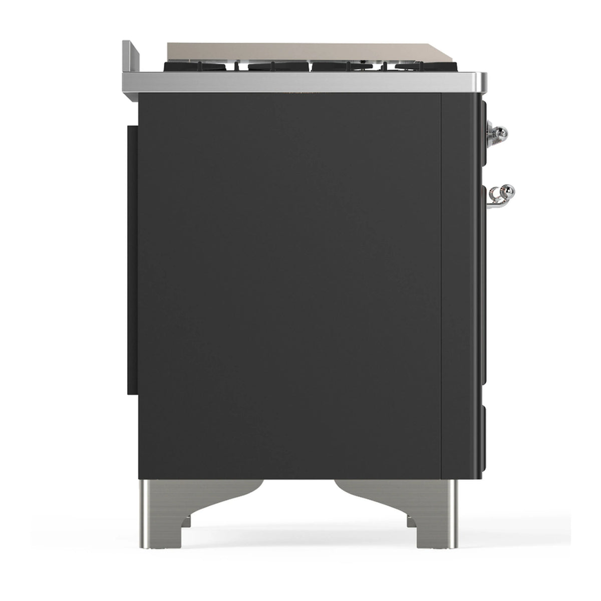 Graphite matte dual fuel range back panel and connections, side view