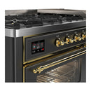 ILVE Majestic III 60-inch Dual Fuel Range with 5 Liquid Propane Burner, Griddle and Triple Glass Door Electric Oven in Graphite Matte with Brass Trim (UM60FNR3MGGLP)