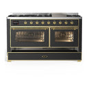 ILVE Majestic III 60-inch Dual Fuel Range with 5 Liquid Propane Burner, Griddle and Triple Glass Door Electric Oven in Graphite Matte with Brass Trim (UM60FNR3MGGLP)