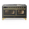 ILVE Majestic III 60-inch Dual Fuel Range with 5 Liquid Propane Burner, Griddle and Triple Glass Door Electric Oven in Graphite Matte with Brass Trim (UM60FNR3MGGLP)