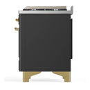 ILVE Majestic III 60-inch Dual Fuel Range with 7 Natural Gas Burner, Griddle and Triple Glass Door Electric Oven in Graphite Matte with Brass Trim (UM60FNR3MGG)