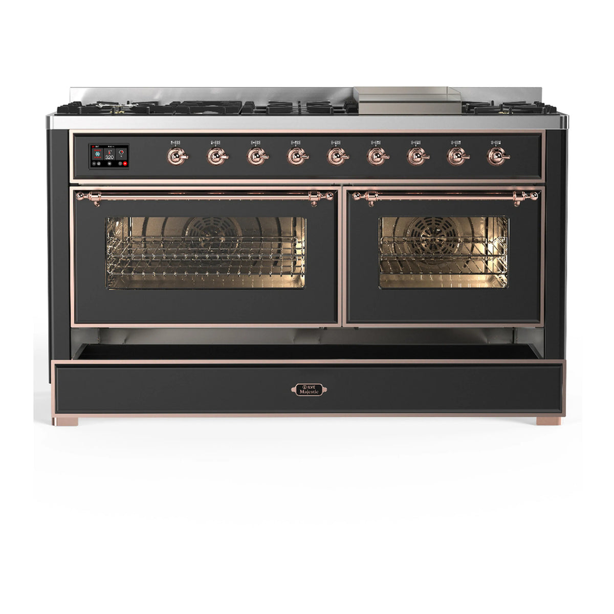 Dual fuel range with two glass oven doors and graphite matte exterior