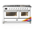 ILVE Majestic III 60-inch Dual Fuel Range with 7 Natural Gas Burner, Griddle and Triple Glass Door Electric Oven in RAL with Chrome Trim (UM60FNR3RAC)