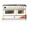 ILVE Majestic III 60-inch Dual Fuel Range with 5 Liquid Propane Burner, Griddle and Triple Glass Door Electric Oven in RAL with Brass Trim (UM60FNR3RAGLP)