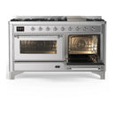 ILVE Majestic III 60-inch Dual Fuel Range with 5 Liquid Propane Burner, Griddle and Triple Glass Door Electric Oven in Stainless Steel with Chrome Trim (UM60FNR3SSCLP)