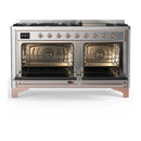 ILVE Majestic III 60-inch Dual Fuel Range with 5 Liquid Propane Burner, Griddle and Triple Glass Door Electric Oven in Stainless Steel with Copper Trim (UM60FNR3SSPLP)