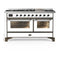 ILVE Majestic III 60-inch Dual Fuel Range with 5 Liquid Propane Burner, Griddle and Triple Glass Door Electric Oven in White with Burnished Trim (UM60FNR3WHBLP)