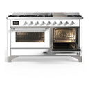 ILVE Majestic III 60-inch Dual Fuel Range with 5 Liquid Propane Burner, Griddle and Triple Glass Door Electric Oven in White with Chrome Trim (UM60FNR3WHCLP)