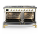 ILVE Majestic III 60-inch Dual Fuel Range with 5 Liquid Propane Burner, Griddle and Triple Glass Door Electric Oven in White with Brass Trim (UM60FNR3WHGLP)