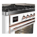 ILVE Majestic III 60-inch Dual Fuel Range with 7 Natural Gas Burner, Griddle and Triple Glass Door Electric Oven in White with Copper Trim (UM60FNR3WHP)