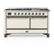 ILVE Majestic III 60-inch Dual Fuel Range with 5 Liquid Propane Burner, Griddle and Solid Door Electric Oven in Antique White with Burnished Trim (UM60FQNR3AWBLP)