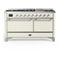 ILVE Majestic III 60-inch Dual Fuel Range with 5 Liquid Propane Burner, Griddle and Solid Door Electric Oven in Antique White with Chrome Trim (UM60FQNR3AWCLP)
