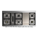 ILVE Majestic III 60-inch Dual Fuel Range with 7 Natural Gas Burner, Griddle and Solid Door Electric Oven in Antique White with Chrome Trim (UM60FQNR3AWC)