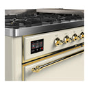 ILVE Majestic III 60-inch Dual Fuel Range with 5 Liquid Propane Burner, Griddle and Solid Door Electric Oven in Antique White with Brass Trim (UM60FQNR3AWGLP)