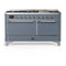 ILVE Majestic III 60-inch Dual Fuel Range with 5 Liquid Propane Burner, Griddle and Solid Door Electric Oven in Blue Grey with Chrome Trim (UM60FQNR3BGCLP)