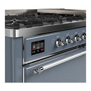 ILVE Majestic III 60-inch Dual Fuel Range with 7 Natural Gas Burner, Griddle and Solid Door Electric Oven in Blue Grey with Chrome Trim (UM60FQNR3BGC)